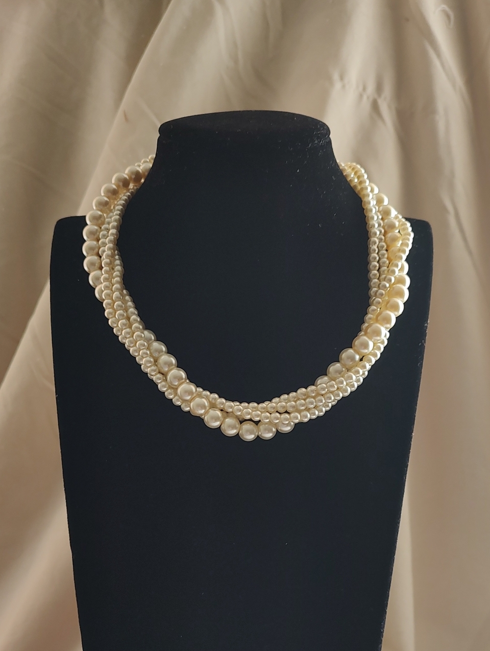 Classic Ivory Multi-Strand Faux Pearl Torsad Necklace